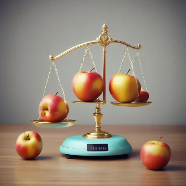 Golden apples on a digital scale represent value-based pricing, where customers determine the worth of products based on their perceptions.