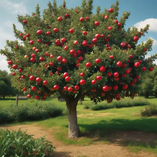 An apple tree laden with premium apples amidst a field of ordinary fruits, symbolizing successful value-based pricing.