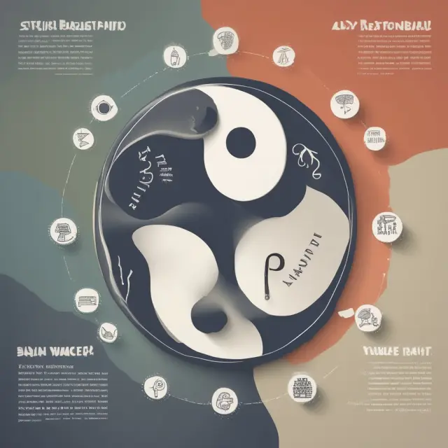 A balanced scale with marketing (yin) and sales (yang) symbols representing effective strategies, branding, and business growth.