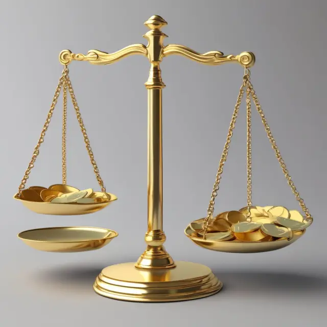A balance scale with gold coins representing valued marine policies, contrasting an empty scale for unvalued policies.