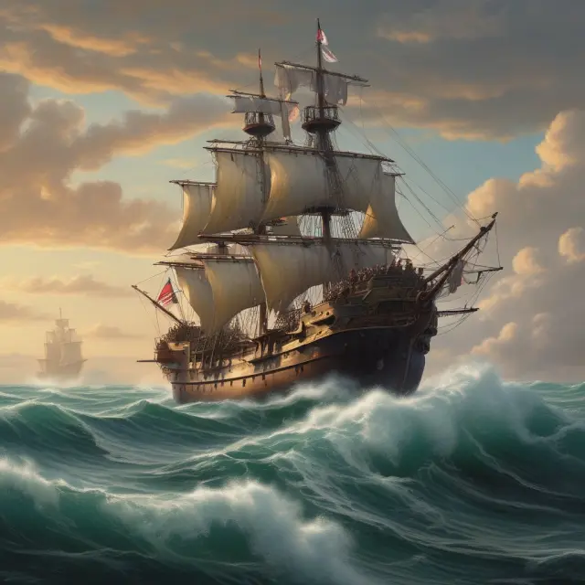 Two ships sailing on a stormy sea, one anchored in success (Valued Marine Policy), while the other adrift with financial misfortunes (Unvalued Marine Policy)