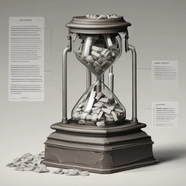 An hourglass symbolizing the passage of time, with money pouring into a time capsule representing value dates in finance.