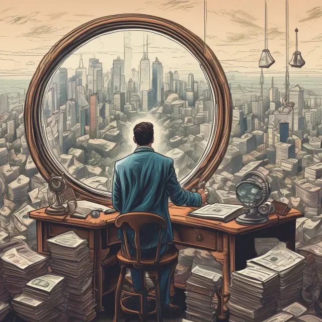 A value investor meticulously analyzing stocks using metrics such as P/B and P/E ratios to uncover undervalued companies.