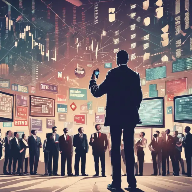 An investor defying market trends by holding an undervalued stock amidst a sea of popular investments