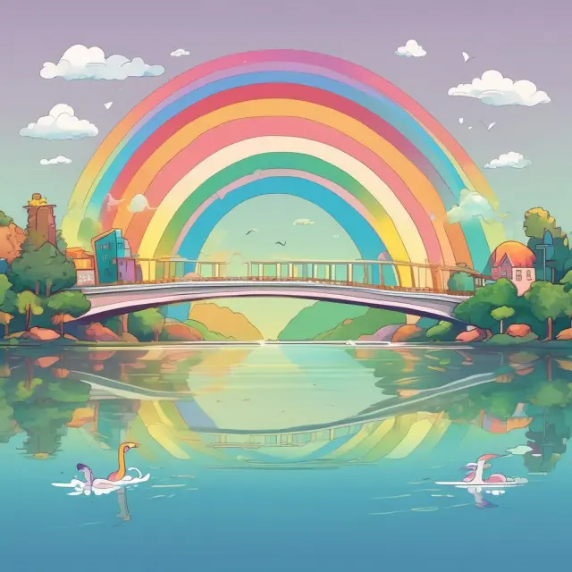 Rainbow bridge uniting bullet points, headline, and subheading, representing the elements of an effective value proposition