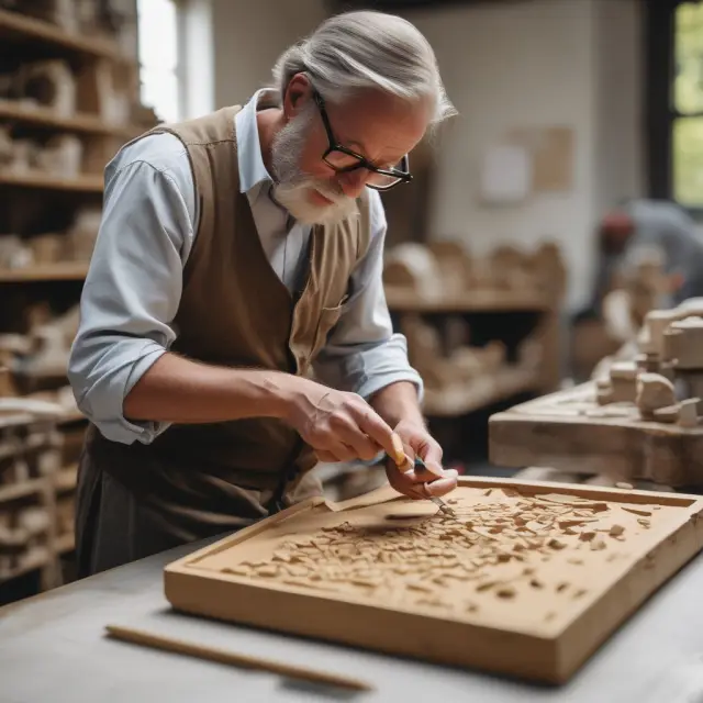 An artisan sculptor carefully crafting a golden value proposition using data points and customer insights