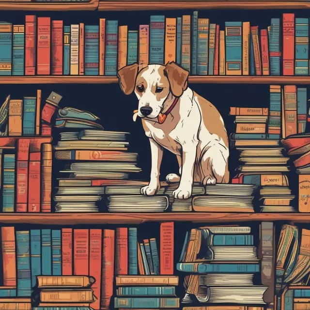 Value investor examining bookshelf with financial reports, employing Dogs of the Dow strategy to discover undervalued stocks