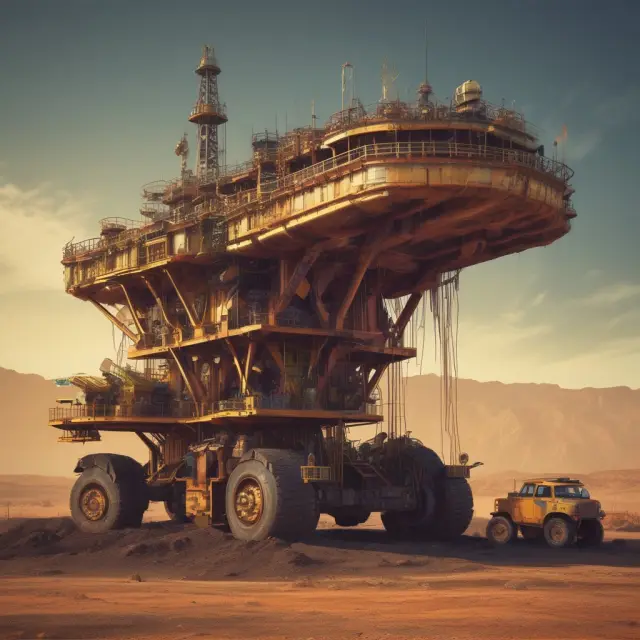 A see-saw with small-cap mining and oil rigs representing the Vancouver Stock Exchange