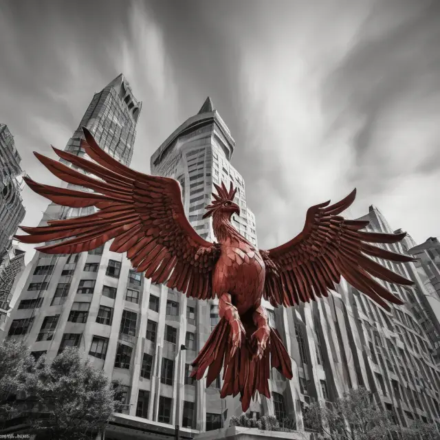 A majestic phoenix emerging from a fireball, symbolizing the revival and growth of the TSX Venture Exchange
