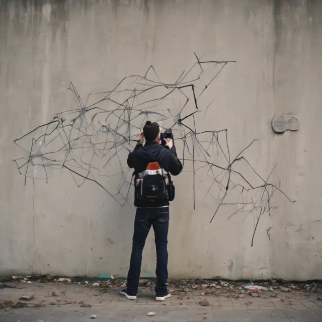 Person recording damage to a wall, emphasizing proper documentation and reporting for insurance claims