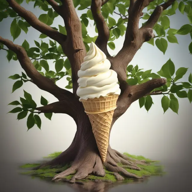 An image featuring a vanilla ice cream cone emerging from the trunk of a strong, stable tree, representing the focus on core competencies in business strategies