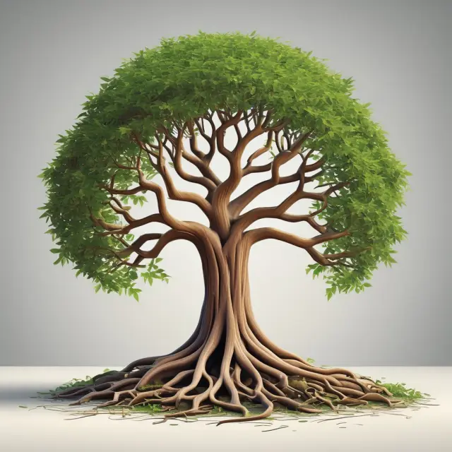A tree symbolizing a vanilla strategy in business, with deep roots representing a strong balance sheet and financial stability.