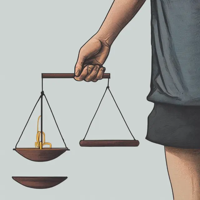 Hand releases rubber band between Call and Put scales, emphasizing risk vs. reward in options trading