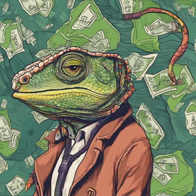 A chameleon morphs annual insurance premiums into dividend income, symbolizing the potential for vanishing premiums in life insurance policies.