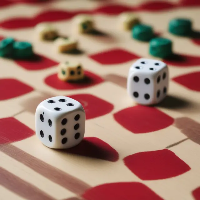 Image of two dice rolling on a chessboard, one labeled