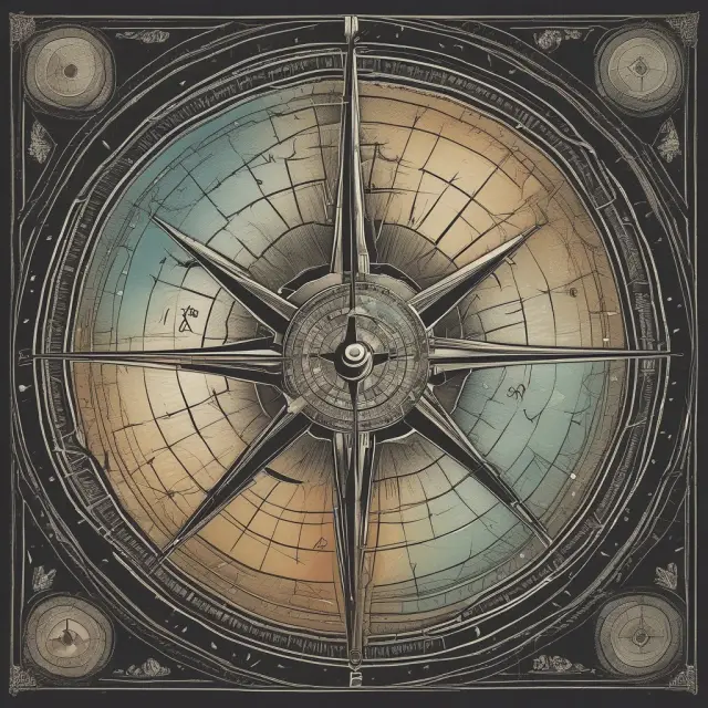 A risk compass with pointers for range, variance, and standard deviation navigates volatile financial markets to manage risk effectively