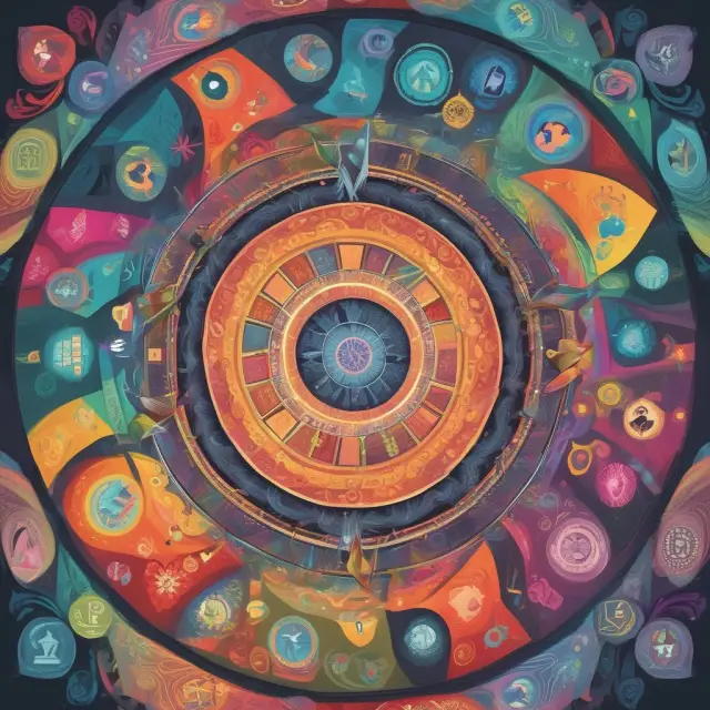 A colorful kaleidoscope representing various asset classes and sectors in motion around a stable center, symbolizing effective investment strategies for managing risk in variable benefit plans