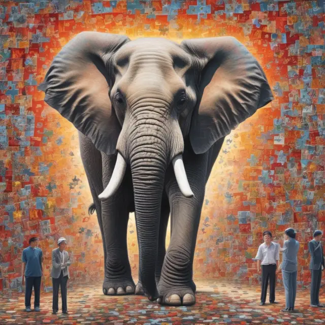 Elephant representing Alibaba stands on a Chinese jigsaw puzzle, working with a foreign investor to piece together the VIE structure and regulatory complexities