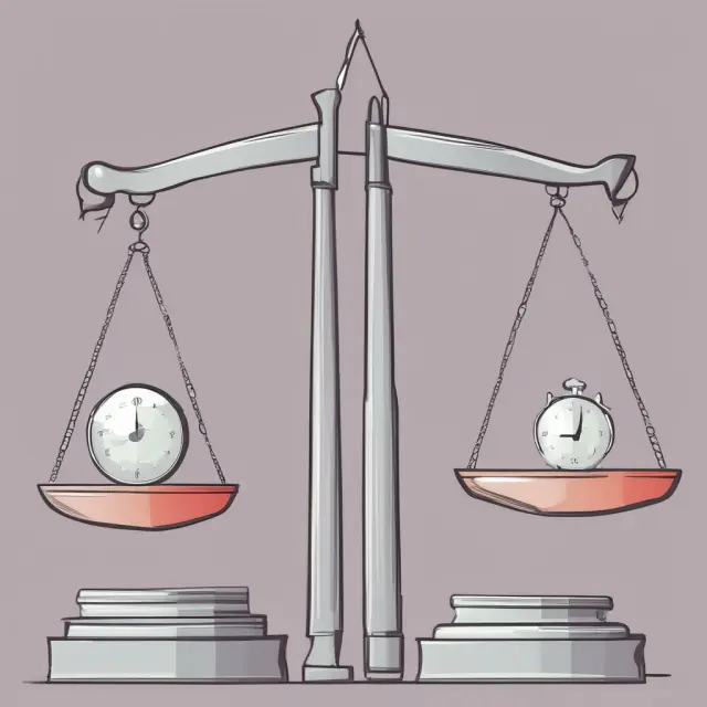 A balance scale with standard labor hours (left) against actual labor hours (right), illustrating the concept of variable overhead efficiency variance and its comparison to spending variance.