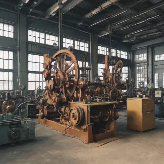 Gearworks scene: Cogs calculating standard variable overhead rates using a balance scale, with hourglasses labeled 