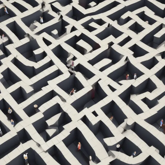 A labyrinth filled with question marks representing common queries about Variable Overhead Spending Variance.