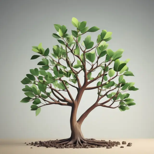 A business tree with leaves representing variable overhead costs that change size based on production levels