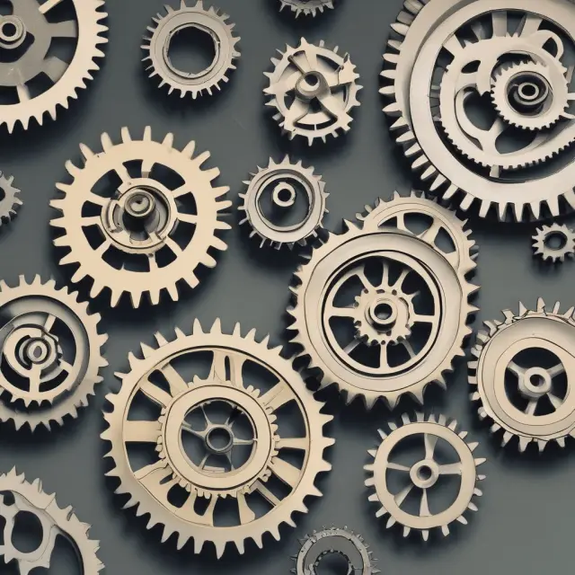 Image of manufacturing gears with some cogs varying in size, symbolizing the volatility of variable overhead costs