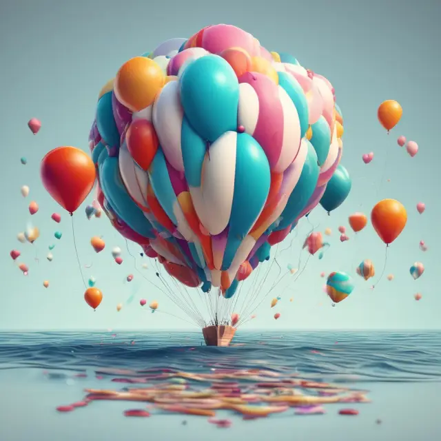 A variable rate mortgage visualized as a floating balloon changing position on a dynamic sea, representing the impact of indexed rates and margins.