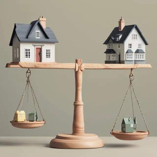 Scale comparing fixed and variable rate mortgage options with interest rates fluctuating in the background