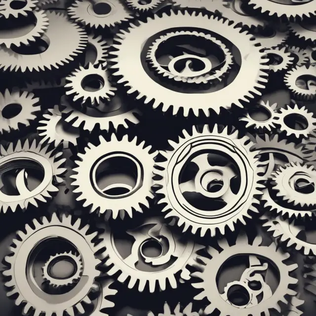 A clockwork of interconnected gears symbolizing FAQs about variable-rate demand bonds, illustrating the complexity and intricacy of understanding their features