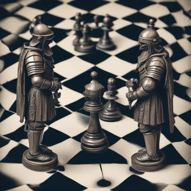 Two knights in armor discuss variable survivorship life insurance with investment options presented as rooks and pawns on a chessboard
