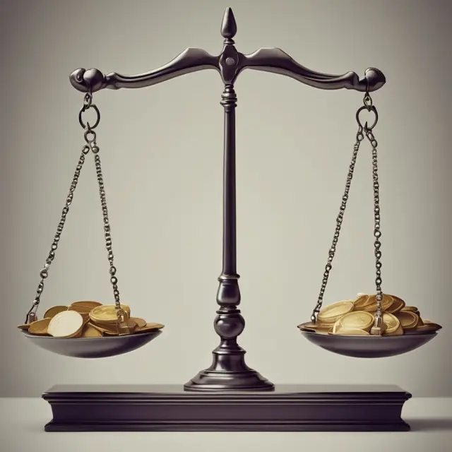 A balance scale with investment funds symbolizing potential returns and life