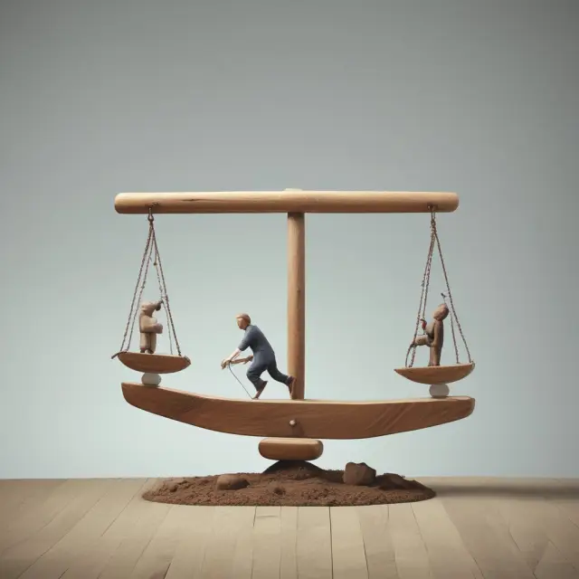 A seesaw illustrating the balance between the predictable nature of term life insurance and the adaptability of variable death benefits.