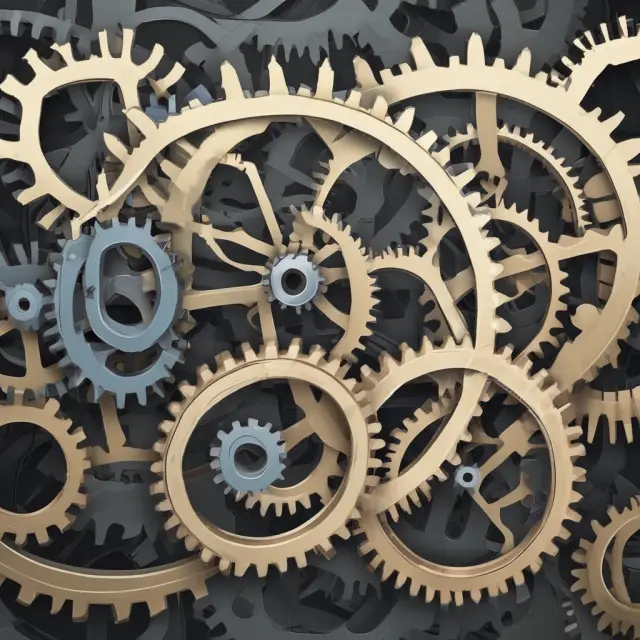 Two large gears representing LIBOR and federal funds rate intertwined, driving other smaller gears symbolizing variable interest rates