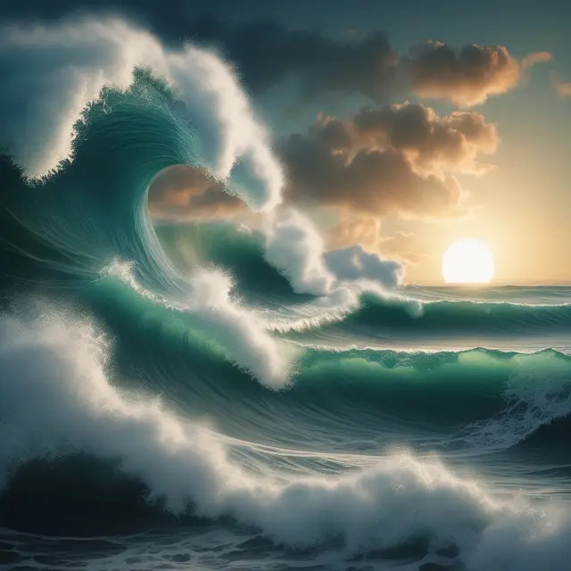 An oceanic landscape representing variable interest rates, including adjustable mortgage and credit card offers, as well as floating-rate bonds.