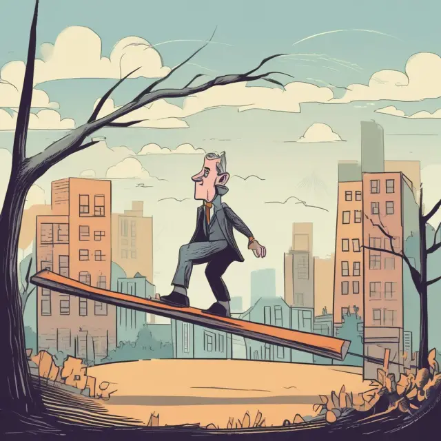 An investor on a seesaw balances financial risk (represented by LIBOR) and reward (represented by the federal funds rate), symbolizing variable interest rates