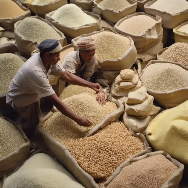 Dynamic image of rice grains shifting from a fixed price limit to a variable price limit within a futures market