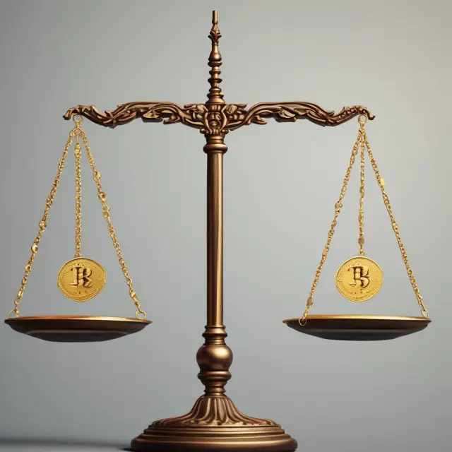A golden balance scale illustrates the advantages (gold coins) and disadvantages (gold coins) of variance and standard deviation in finance.