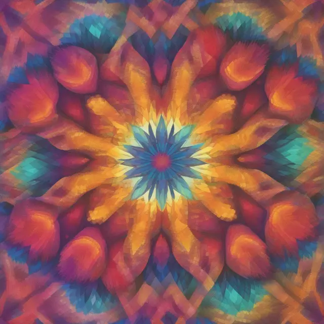 A kaleidoscope showcasing stock return deviations, with the mean value at the center. Different colors represent individual returns and their variations from the average