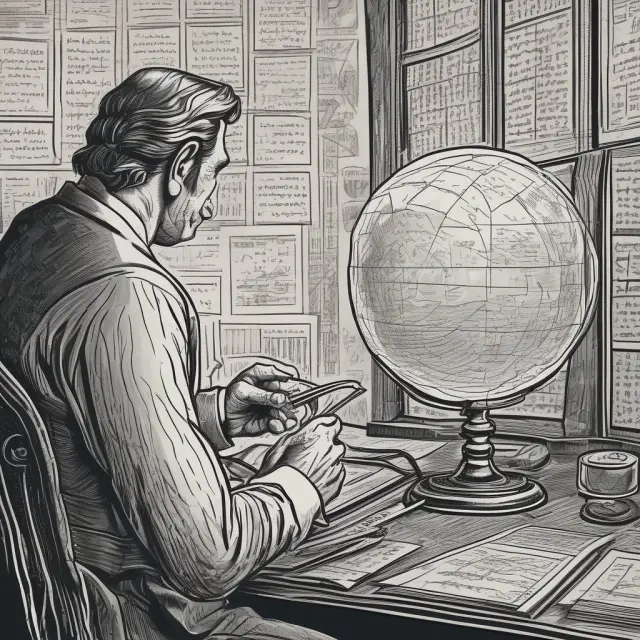 An investor analyzing historical market data in a crystal ball, calculating realized volatility for potential variance swaps