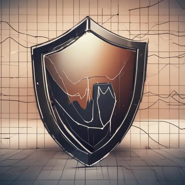 Investor defending against market fluctuations with a shield displaying a volatility graph