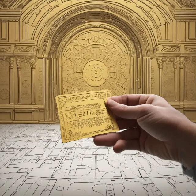 A person holding a golden ticket, symbolizing ownership of a gold vault receipt, next to a detailed image of a secure gold vault