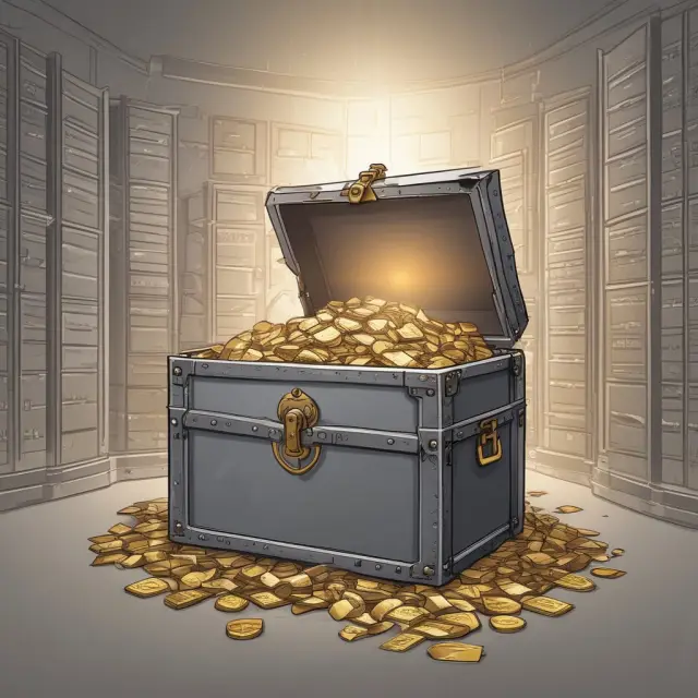 Institutional investor manages precious metals using a digital vault, utilizing a glowing vault receipt to unlock an expanding treasure chest for secure access and optimal cost efficiency