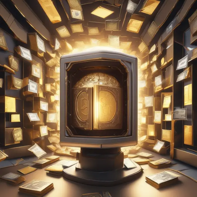 Vault with digital receipts and blockchain nodes symbolizing the latest advancements in managing precious metals investments