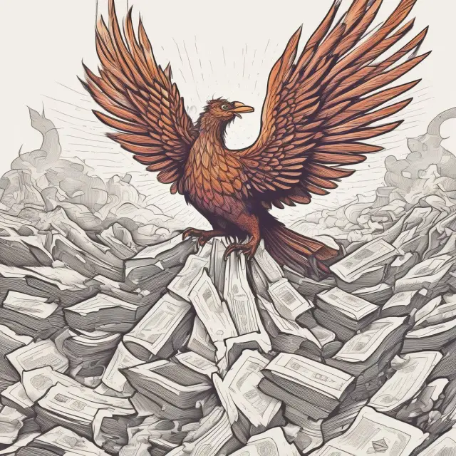 Phoenix emerging from investment papers; symbolizes raising VC funds