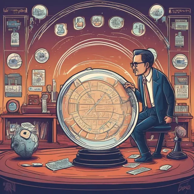 A venture capital fund manager analyzing performance indicators in a crystal ball to gauge potential investment success