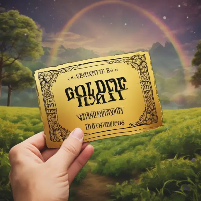 Golden ticket floating towards a vast landscapes of startups symbolizing successful exit strategies