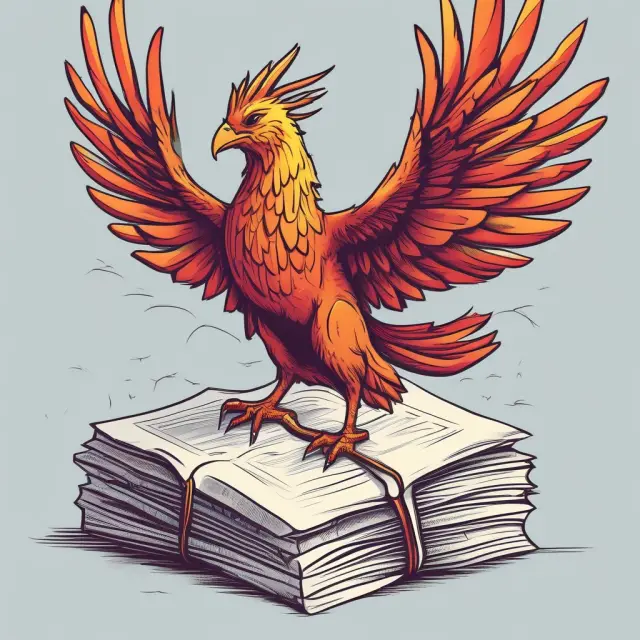A mythical Phoenix emerges from a pile of financial papers, signifying the role of VCs in nurturing startups