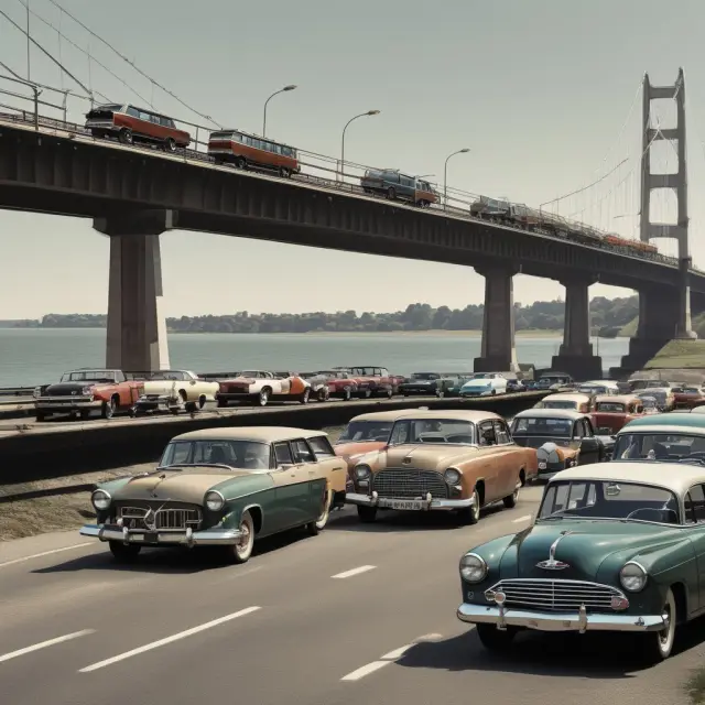 A lineup of vintage vehicles symbolizing historical VED bands transitioning towards modern CO2 emission-based VED bands