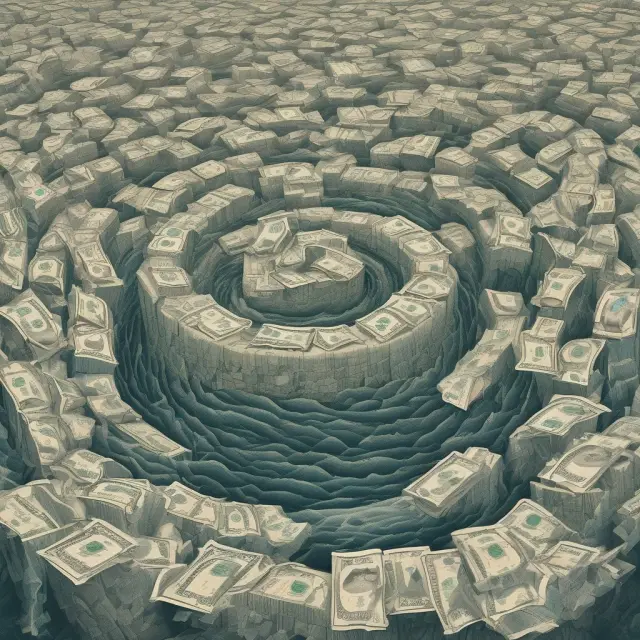 A vibrant image of dollars circulating rapidly among people and goods, illustrating the concept of Velocity of Money.